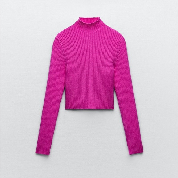 NWOT. Zara Pink Cropped Mock Neck Sweater. Size M. - Picture 4 of 7